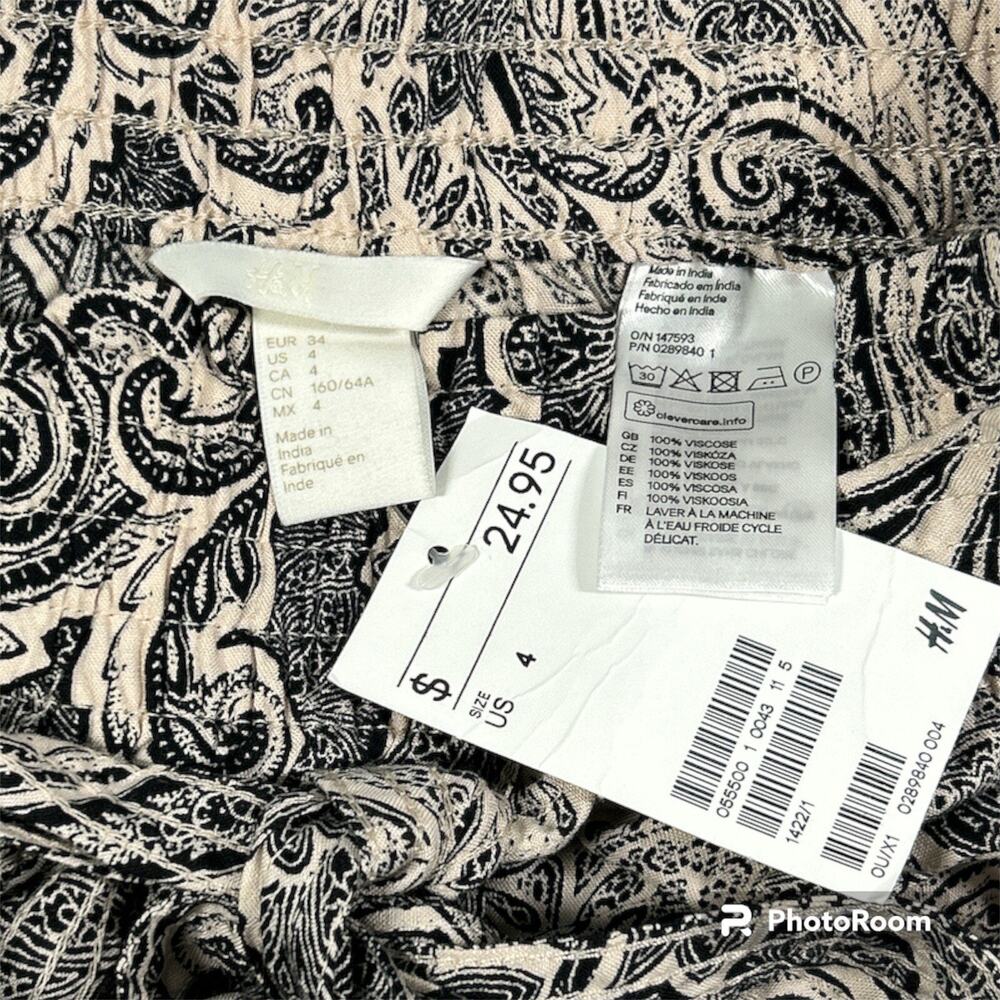Nwt H&M Womens Black Brown Belted Paisley Viscose Stretch A-Line Mini Skirt Sz 4 - Picture 8 of 8
